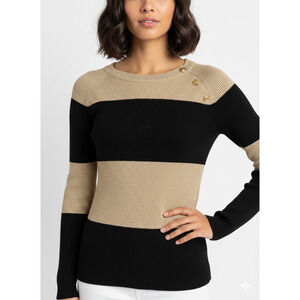 Lauren Ralph Lauren Gold & Black Striped Sweater - Metallic Knit - Size XL